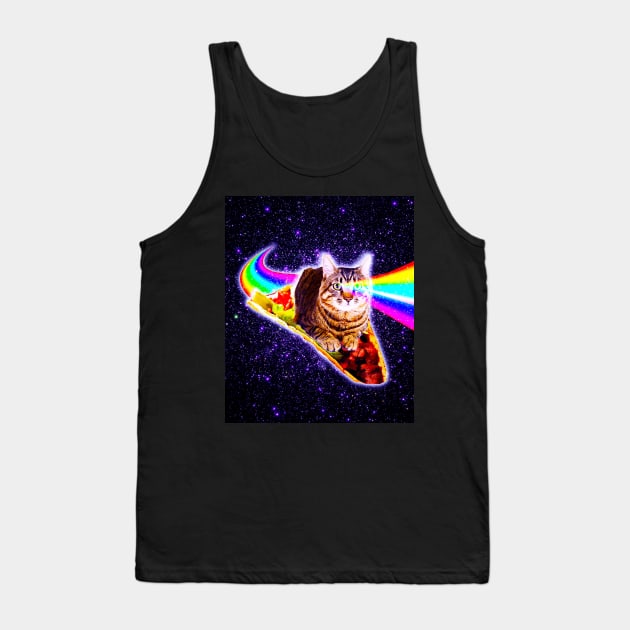 Rainbow Laser Eyes Galaxy Cat Riding Taco Tank Top by Random Galaxy